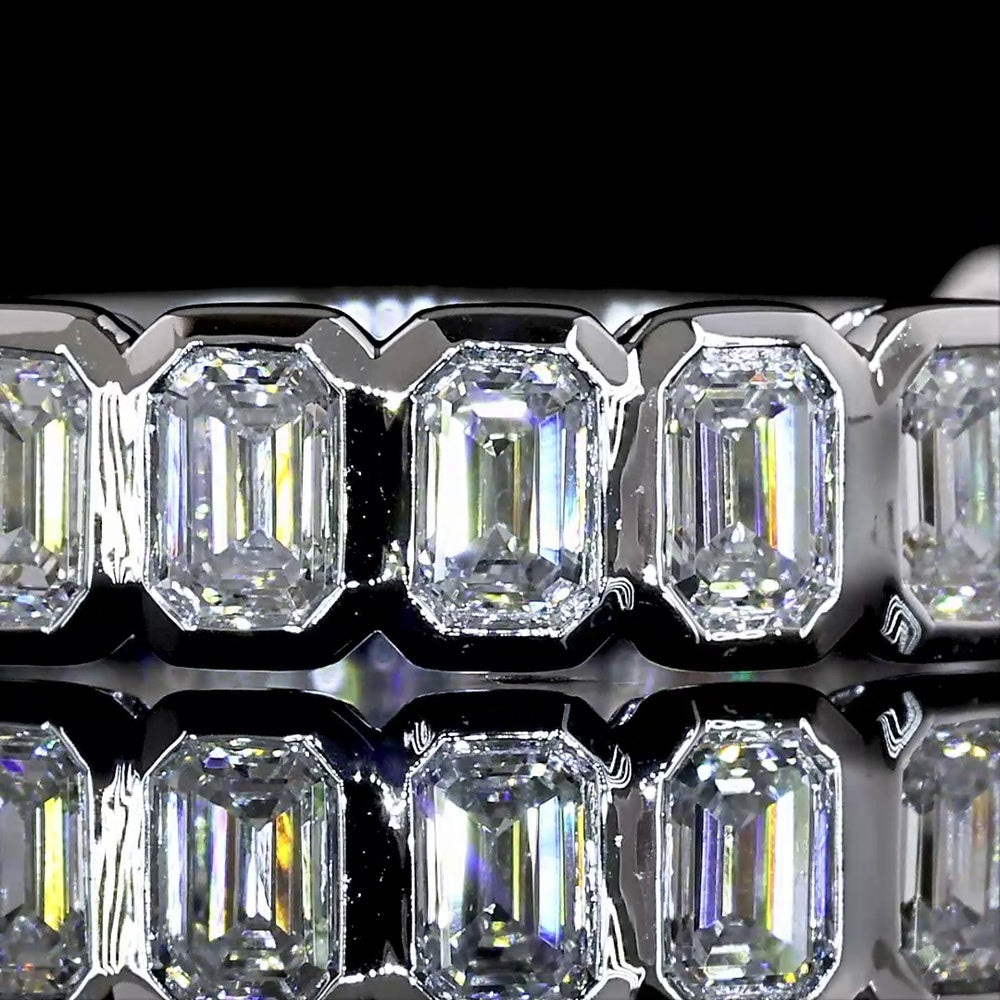 14K White Gold 3/4 Eternity Band with Bezel-Set Emerald Cut Lab Diamonds - 1.18 Carat Total Weight, E-F Color, VS Clarity - Covaloro Fine Jewelry