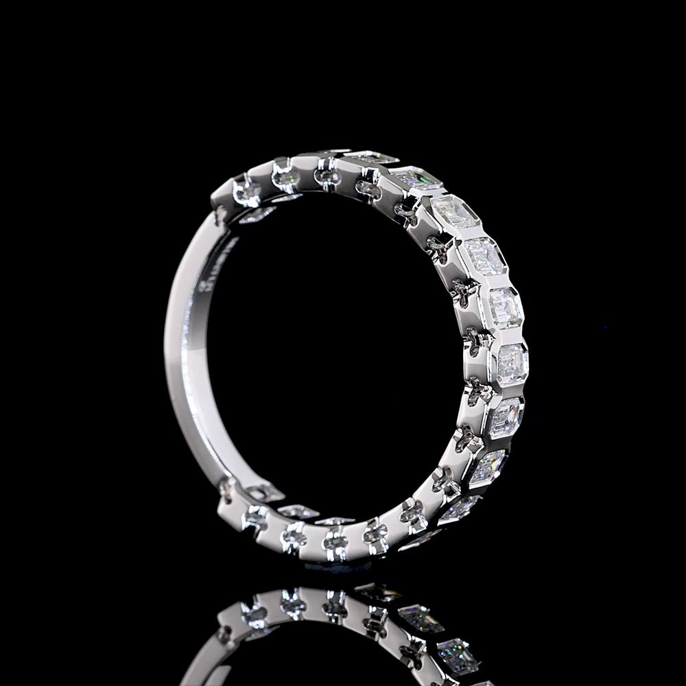 14K White Gold 3/4 Eternity Band with Bezel-Set Emerald Cut Lab Diamonds - 1.18 Carat Total Weight, E-F Color, VS Clarity - Covaloro Fine Jewelry