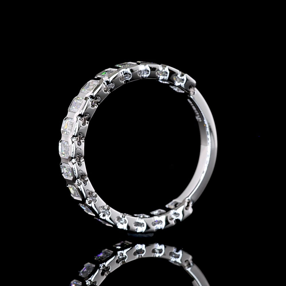 14K White Gold 3/4 Eternity Band with Bezel-Set Emerald Cut Lab Diamonds - 1.18 Carat Total Weight, E-F Color, VS Clarity - Covaloro Fine Jewelry