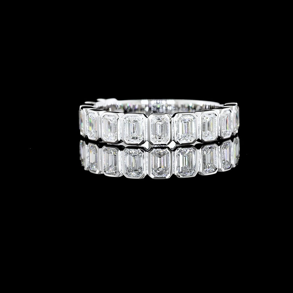 14K White Gold 3/4 Eternity Band with Bezel Set Emerald Cut Lab Diamonds - 1.26 Carats Total Diamond Weight - Covaloro Fine Jewelry