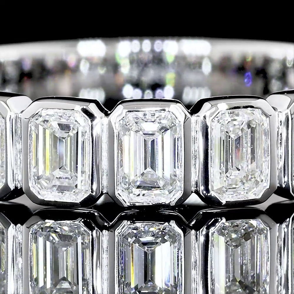 14K White Gold 3/4 Eternity Band with Bezel Set Emerald Cut Lab Diamonds - 1.26 Carats Total Diamond Weight - Covaloro Fine Jewelry