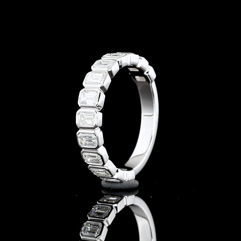 14K White Gold 3/4 Eternity Band with Bezel Set Emerald Cut Lab Diamonds - 1.26 Carats Total Diamond Weight - Covaloro Fine Jewelry
