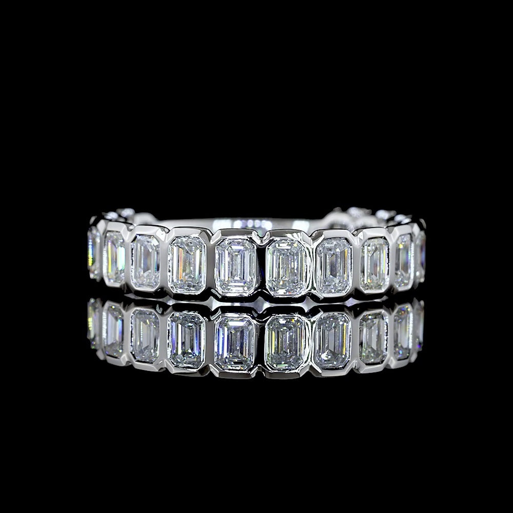 14K White Gold 3/4 Eternity Band with Bezel Set Emerald Cut Lab Diamonds - 2.03 Carat Total Weight - Covaloro Fine Jewelry