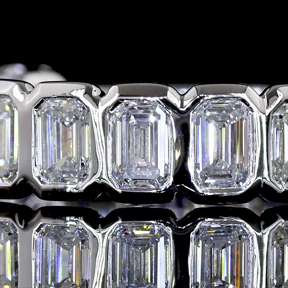 14K White Gold 3/4 Eternity Band with Bezel Set Emerald Cut Lab Diamonds - 2.03 Carat Total Weight - Covaloro Fine Jewelry