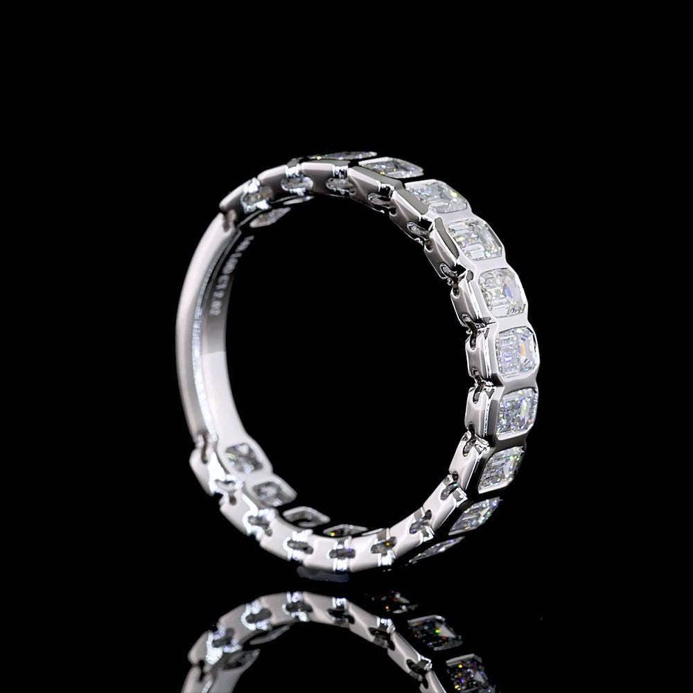 14K White Gold 3/4 Eternity Band with Bezel Set Emerald Cut Lab Diamonds - 2.03 Carat Total Weight - Covaloro Fine Jewelry