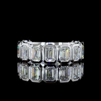 14K White Gold 3/4 Eternity Band with Bezel Set Emerald Cut Lab Diamonds - 2.96 Carat Total Weight, E-F Color VS2 Clarity - Covaloro Fine Jewelry