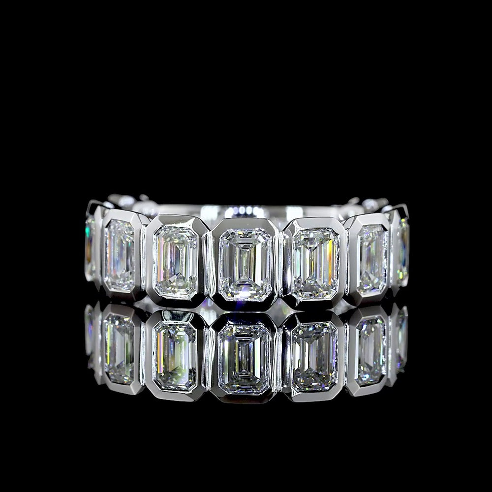 14K White Gold 3/4 Eternity Band with Bezel Set Emerald Cut Lab Diamonds - 2.96 Carat Total Weight, E-F Color VS2 Clarity - Covaloro Fine Jewelry