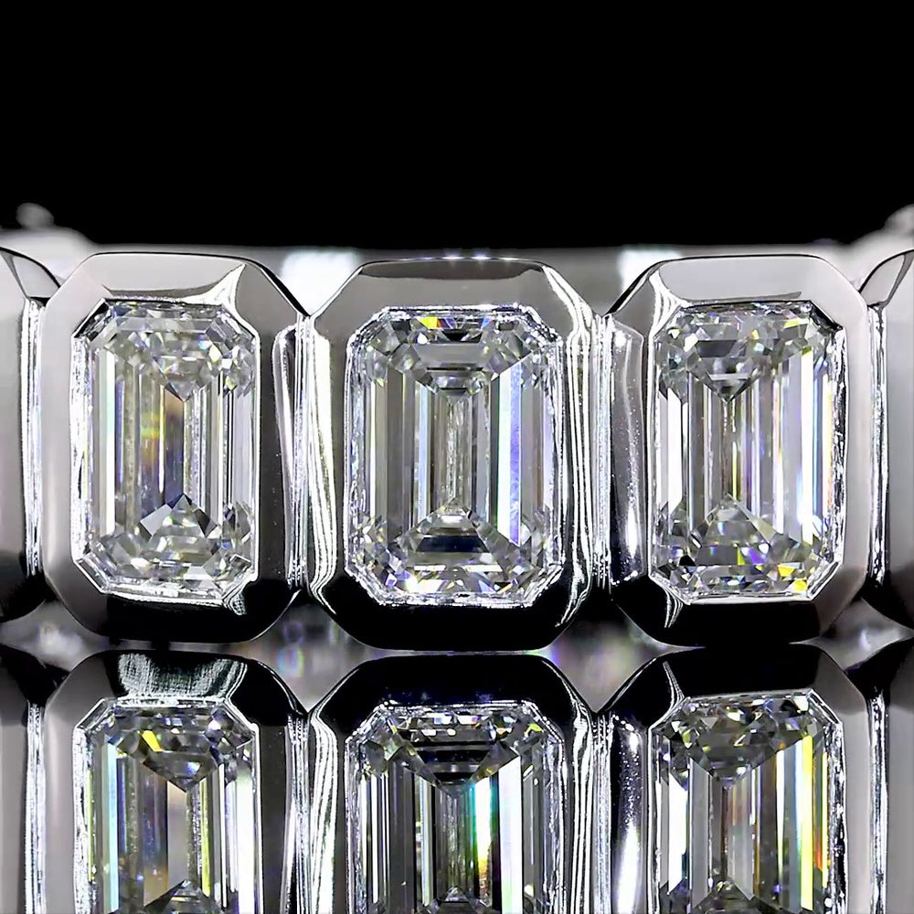 14K White Gold 3/4 Eternity Band with Bezel Set Emerald Cut Lab Diamonds - 2.96 Carat Total Weight, E-F Color VS2 Clarity - Covaloro Fine Jewelry