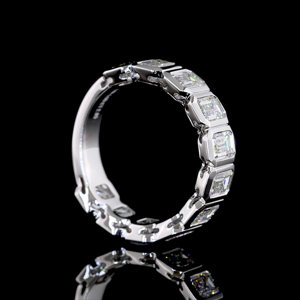 14K White Gold 3/4 Eternity Band with Bezel Set Emerald Cut Lab Diamonds - 2.96 Carat Total Weight, E-F Color VS2 Clarity - Covaloro Fine Jewelry