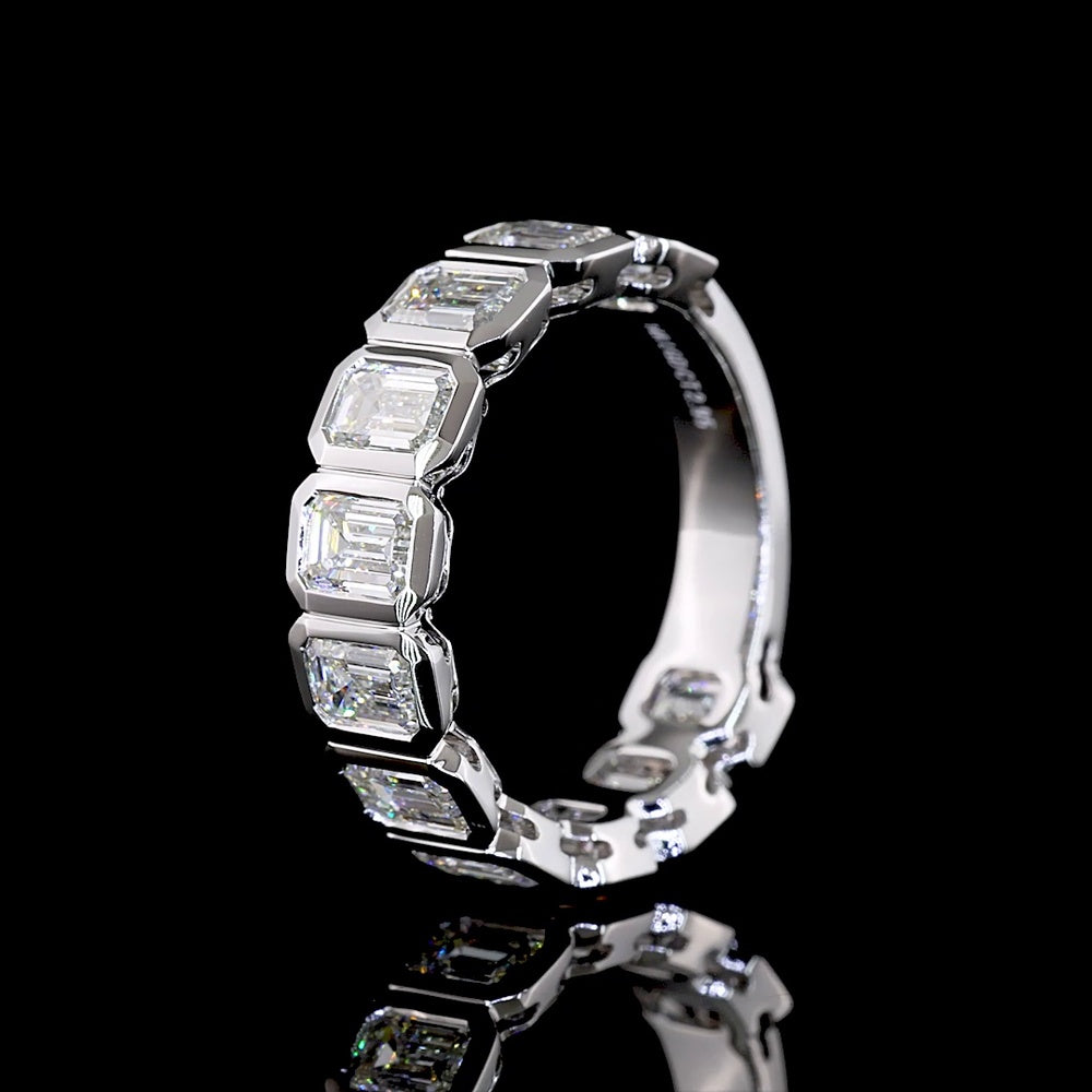 14K White Gold 3/4 Eternity Band with Bezel Set Emerald Cut Lab Diamonds - 2.96 Carat Total Weight, E-F Color VS2 Clarity - Covaloro Fine Jewelry