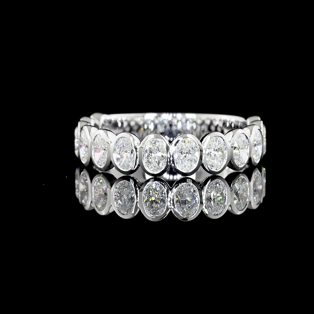 14K White Gold 3/4 Eternity Band with Bezel Set Oval Cut Lab Diamonds - 1.16 Carats Total Diamond Weight - Covaloro Fine Jewelry