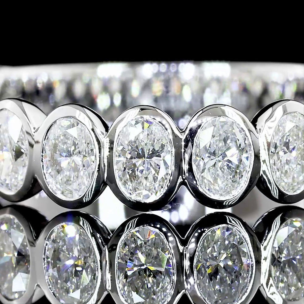 14K White Gold 3/4 Eternity Band with Bezel Set Oval Cut Lab Diamonds - 1.16 Carats Total Diamond Weight - Covaloro Fine Jewelry