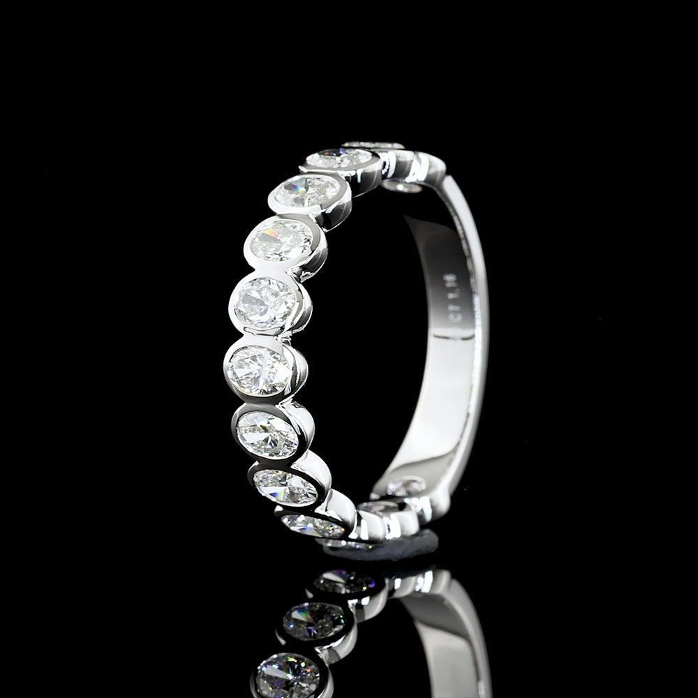 14K White Gold 3/4 Eternity Band with Bezel Set Oval Cut Lab Diamonds - 1.16 Carats Total Diamond Weight - Covaloro Fine Jewelry