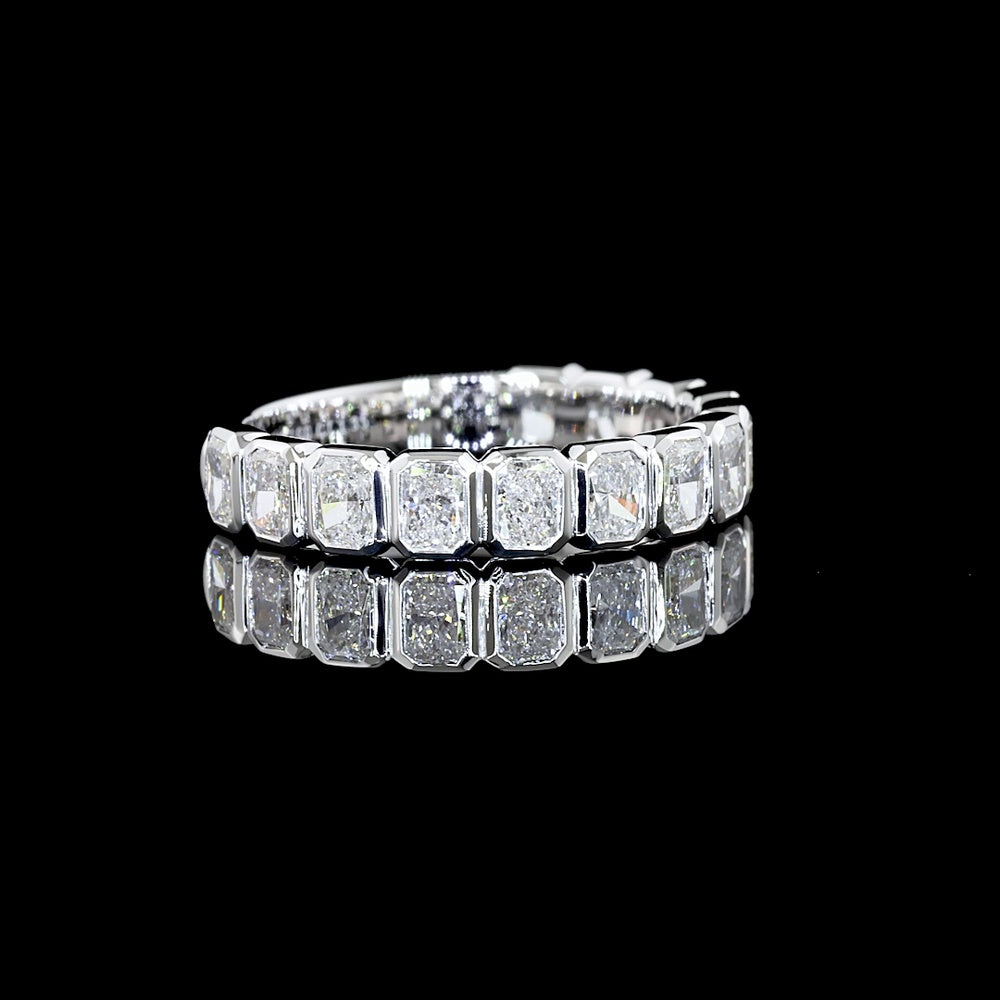 14K White Gold 3/4 Eternity Band with Bezel Set Radiant Cut Lab Diamonds - 1.35 Carats Total Diamond Weight - Covaloro Fine Jewelry