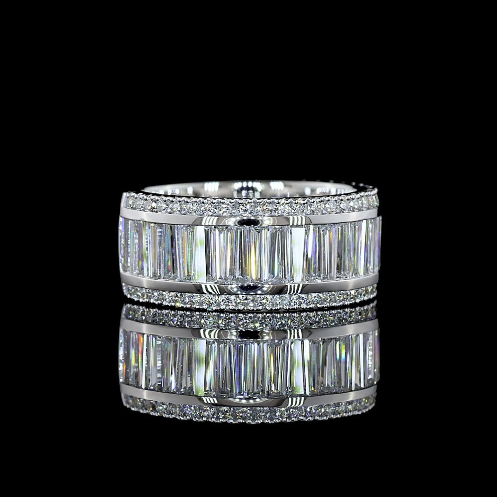 14K White Gold 3/4 Eternity Band with Channel Set Baguette and Round Lab Diamonds - 3.32 Carat Total Diamond Weight - Covaloro Fine Jewelry