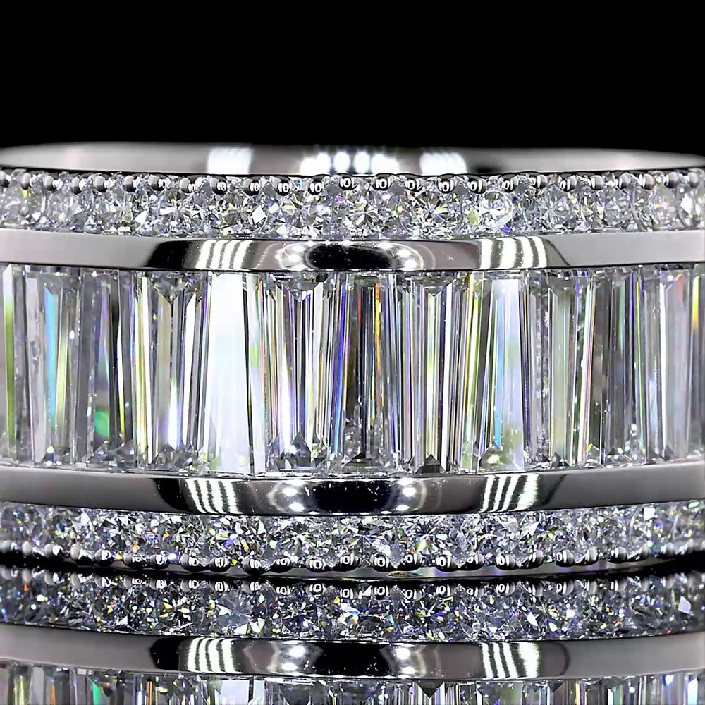 14K White Gold 3/4 Eternity Band with Channel Set Baguette and Round Lab Diamonds - 3.32 Carat Total Diamond Weight - Covaloro Fine Jewelry