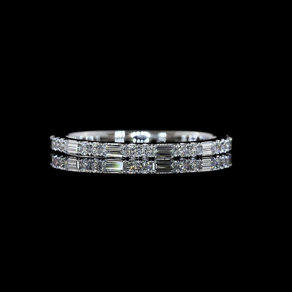 14K White Gold 3/4 Eternity Band with East-West Baguette and Round Lab Diamonds - 0.59 Carat Total Weight, E-F VS1 - Covaloro Fine Jewelry