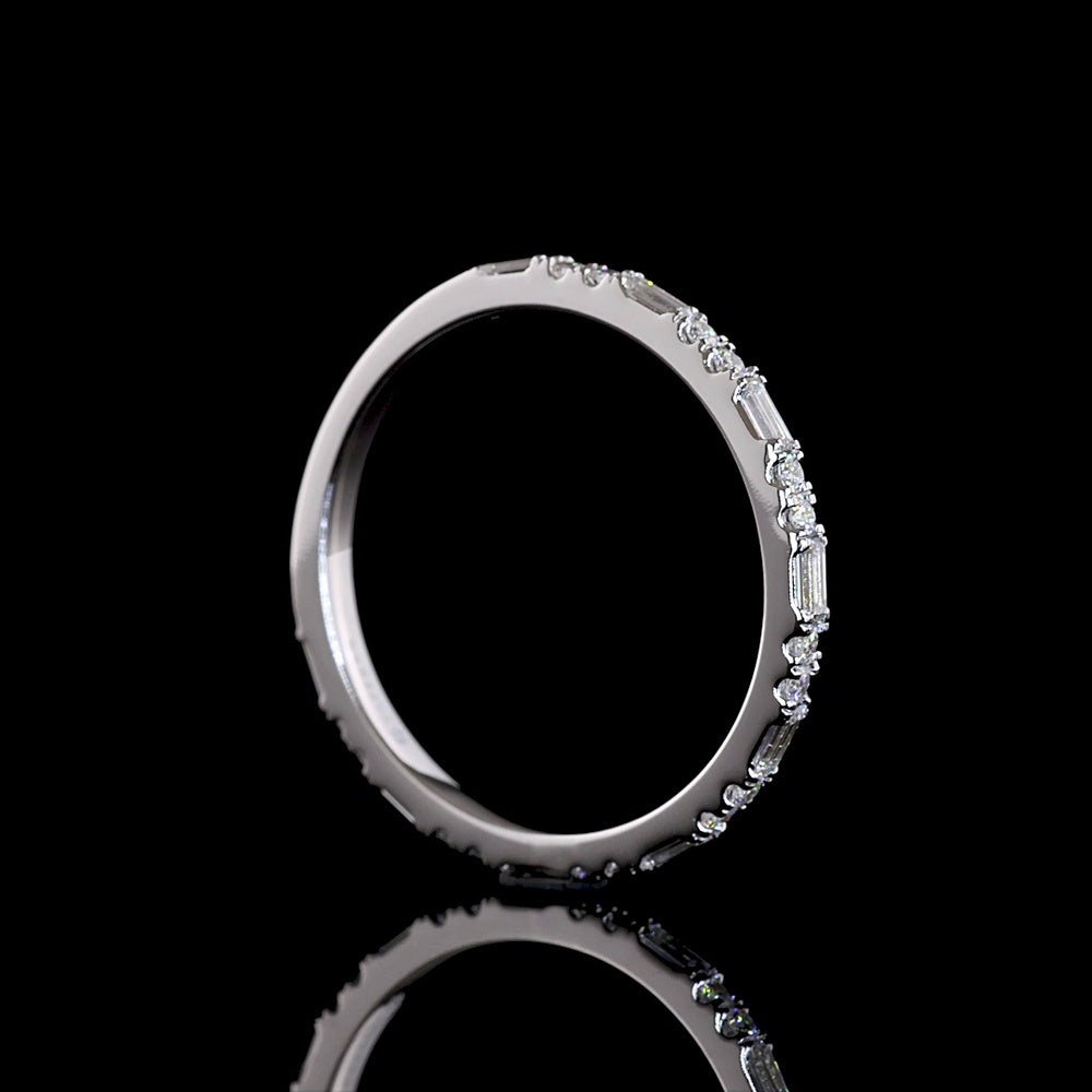 14K White Gold 3/4 Eternity Band with East-West Baguette and Round Lab Diamonds - 0.59 Carat Total Weight, E-F VS1 - Covaloro Fine Jewelry