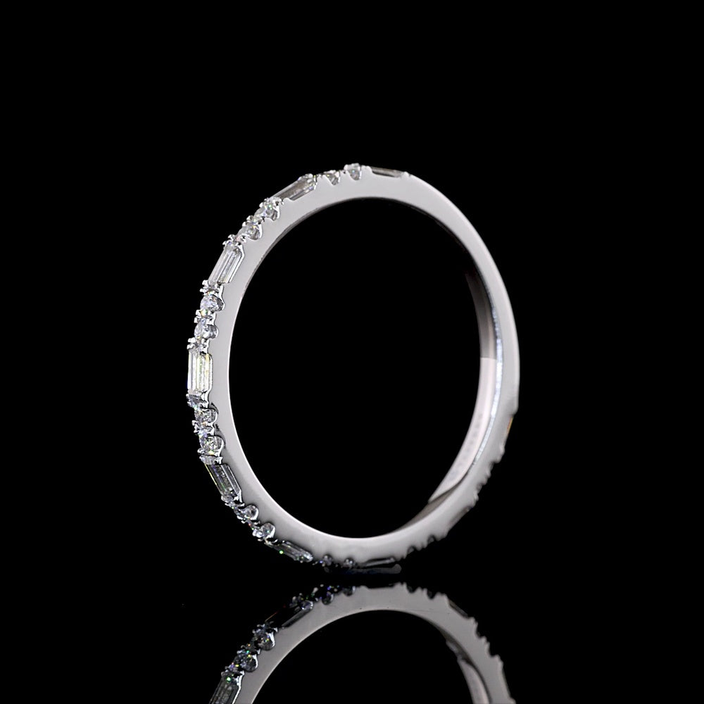 14K White Gold 3/4 Eternity Band with East-West Baguette and Round Lab Diamonds - 0.59 Carat Total Weight, E-F VS1 - Covaloro Fine Jewelry