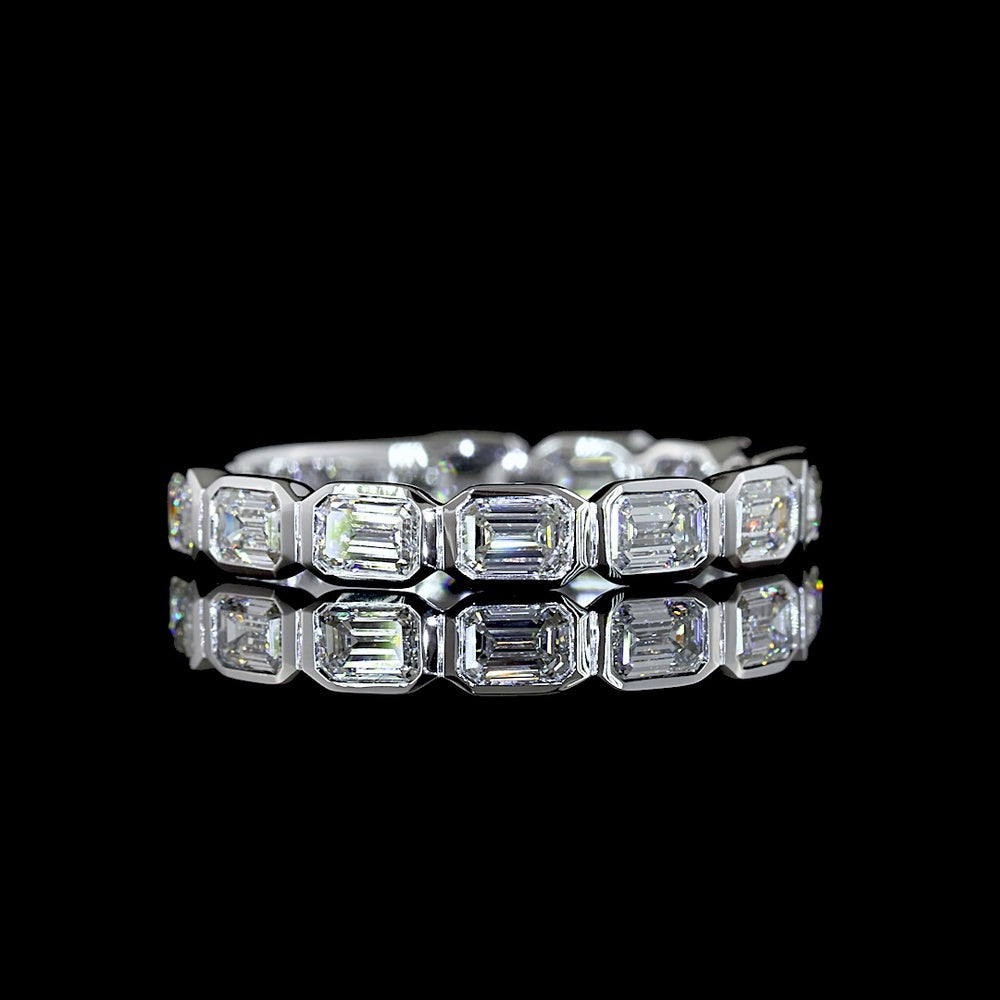 14K White Gold 3/4 Eternity Band with East-West Bezel Set Emerald Cut Lab Diamonds - 1.06 Carat Total Weight - Covaloro Fine Jewelry