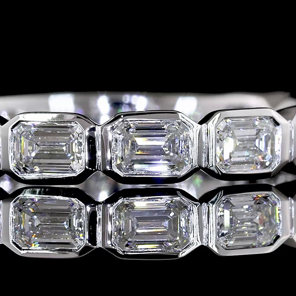 14K White Gold 3/4 Eternity Band with East-West Bezel Set Emerald Cut Lab Diamonds - 1.06 Carat Total Weight - Covaloro Fine Jewelry