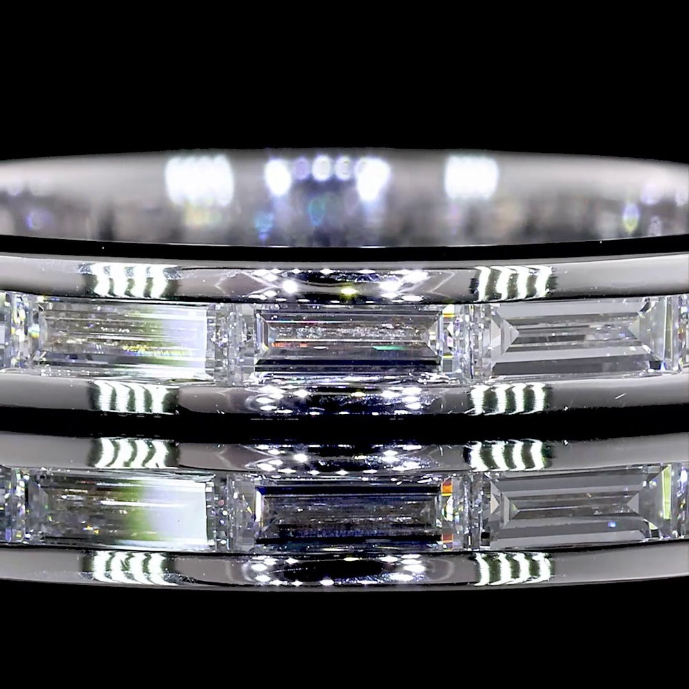 14K White Gold 3/4 Eternity Band with East-West Channel Set Baguette Cut Lab Diamonds - 0.83 Carats Total Diamond Weight - Covaloro Fine Jewelry