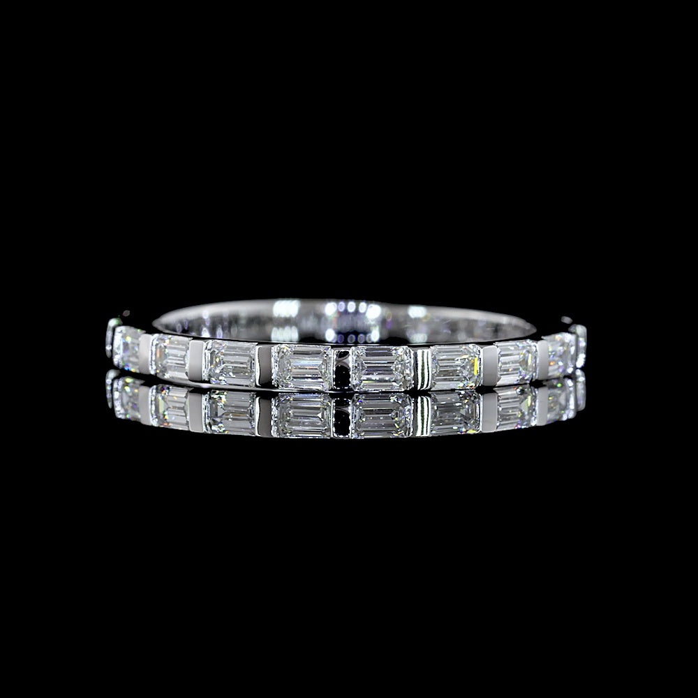 14K White Gold 3/4 Eternity Band with East-West Half Bezel Set Emerald Cut Lab Diamonds - 0.87 Carat Total Weight - Covaloro Fine Jewelry