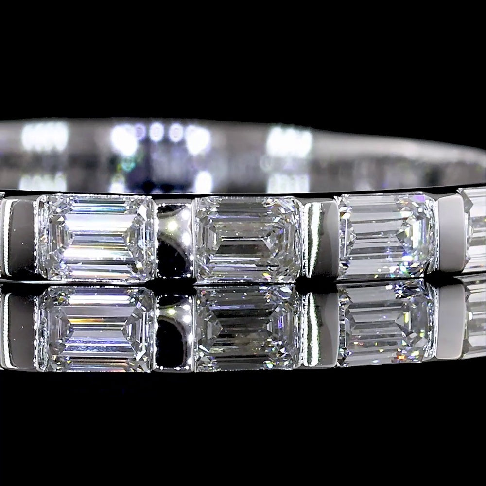 14K White Gold 3/4 Eternity Band with East-West Half Bezel Set Emerald Cut Lab Diamonds - 0.87 Carat Total Weight - Covaloro Fine Jewelry