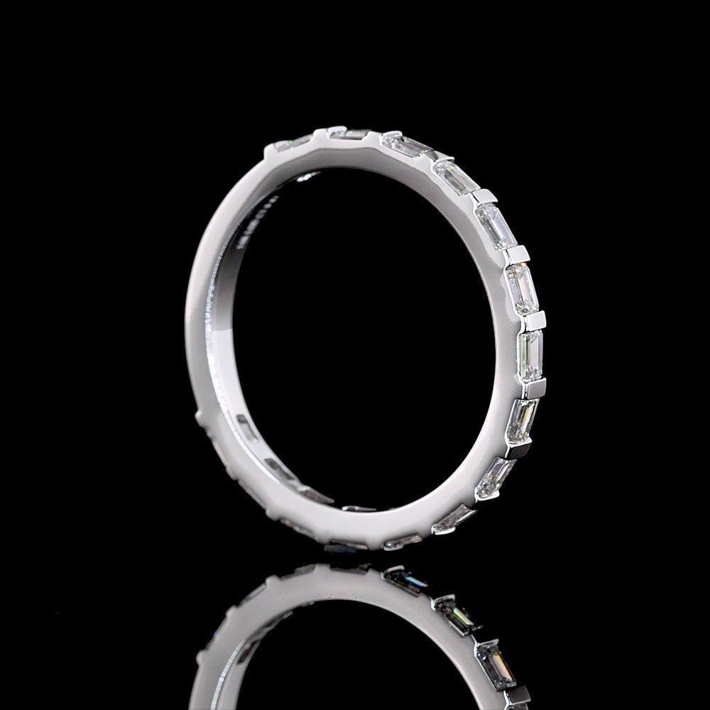 14K White Gold 3/4 Eternity Band with East-West Half Bezel Set Emerald Cut Lab Diamonds - 0.87 Carat Total Weight - Covaloro Fine Jewelry