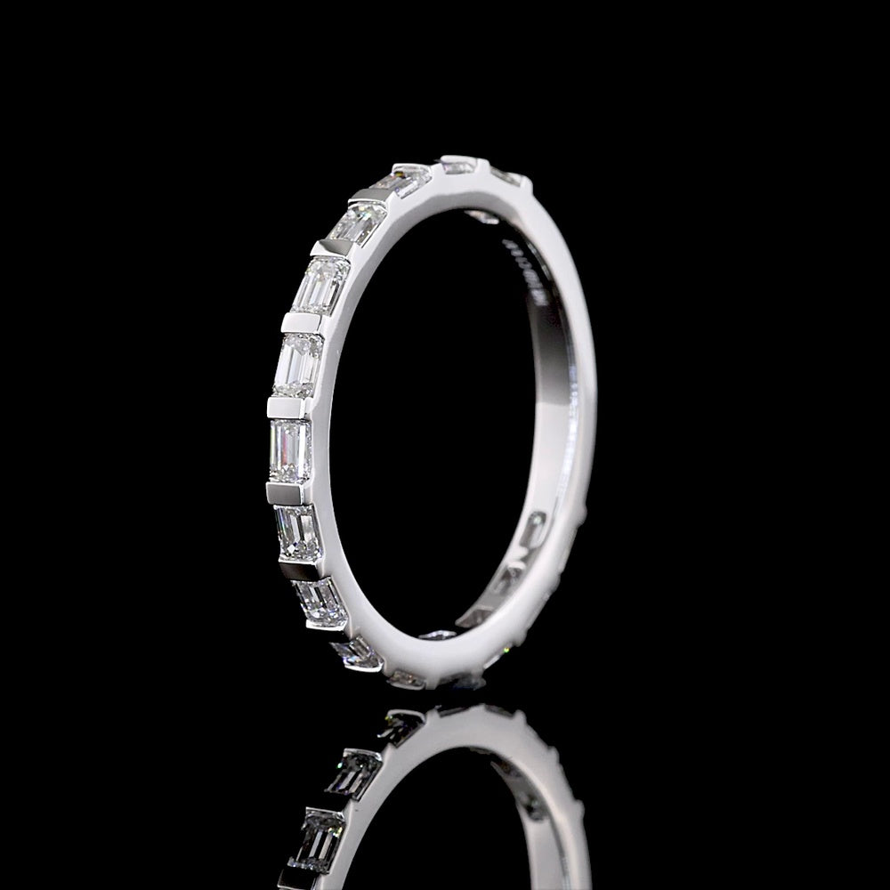 14K White Gold 3/4 Eternity Band with East-West Half Bezel Set Emerald Cut Lab Diamonds - 0.87 Carat Total Weight - Covaloro Fine Jewelry