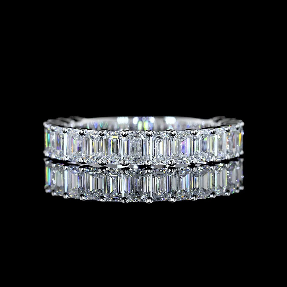 14K White Gold 3/4 Eternity Band with East-West Prong Set Emerald Cut Lab Diamonds - 2.06 Carats Total Diamond Weight - Covaloro Fine Jewelry
