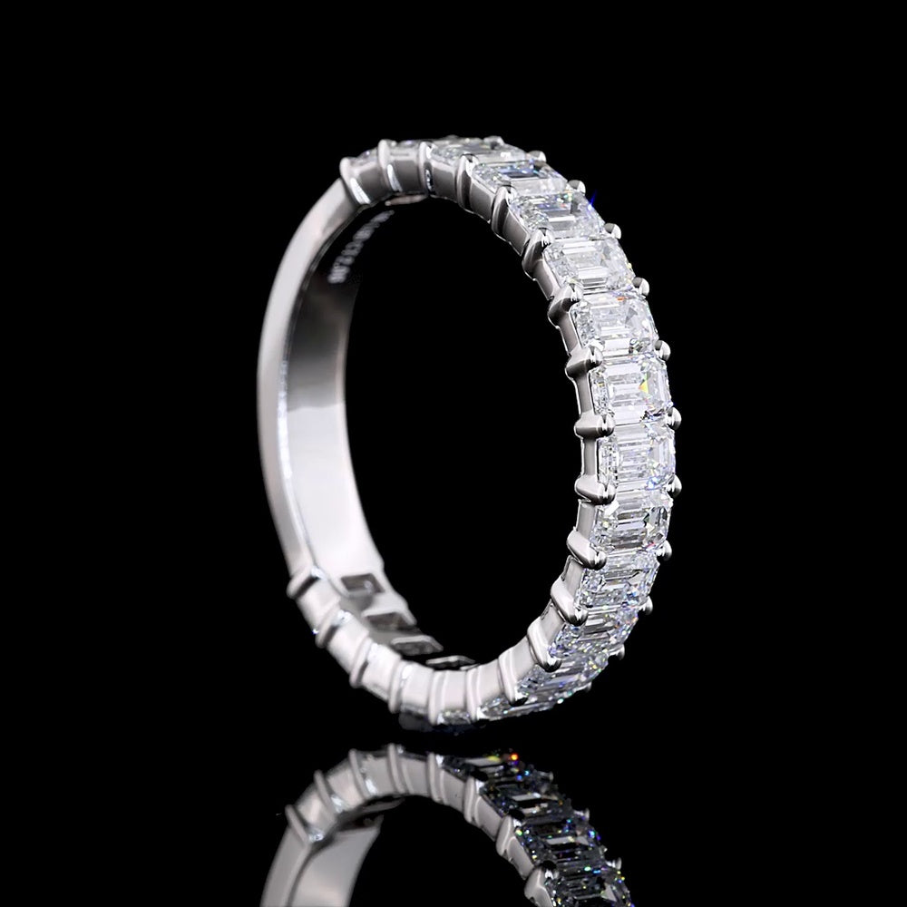 14K White Gold 3/4 Eternity Band with East-West Prong Set Emerald Cut Lab Diamonds - 2.06 Carats Total Diamond Weight - Covaloro Fine Jewelry