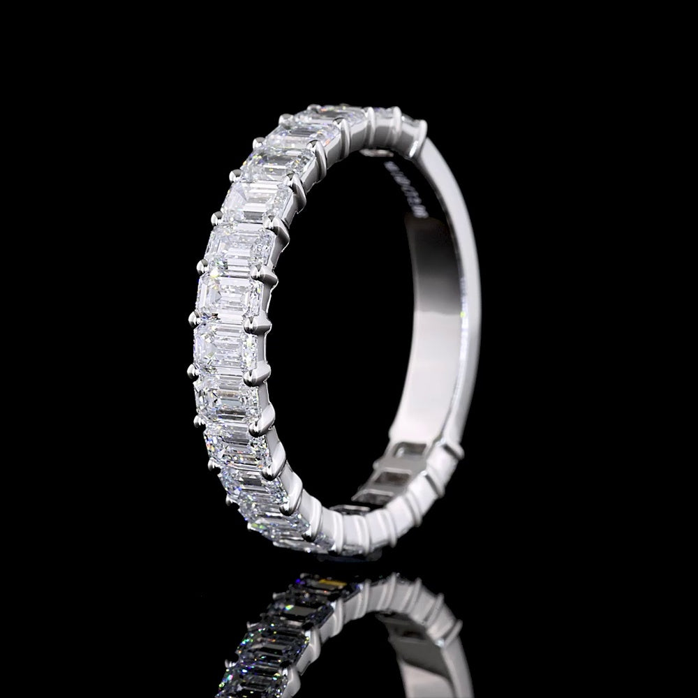 14K White Gold 3/4 Eternity Band with East-West Prong Set Emerald Cut Lab Diamonds - 2.06 Carats Total Diamond Weight - Covaloro Fine Jewelry