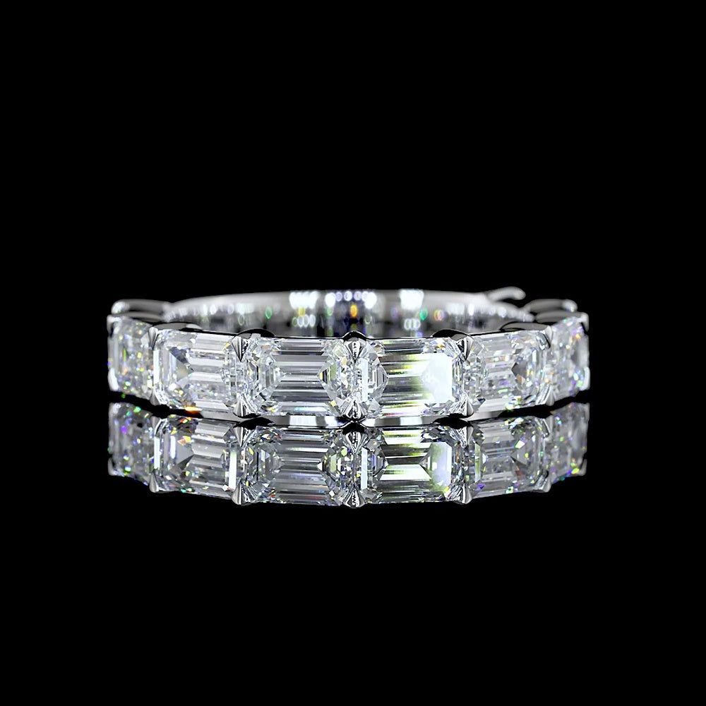 14K White Gold 3/4 Eternity Band with East-West Set Emerald Cut Lab Diamonds - 3.09 Carats Total Diamond Weight - Covaloro Fine Jewelry