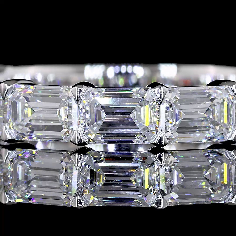 14K White Gold 3/4 Eternity Band with East-West Set Emerald Cut Lab Diamonds - 3.09 Carats Total Diamond Weight - Covaloro Fine Jewelry