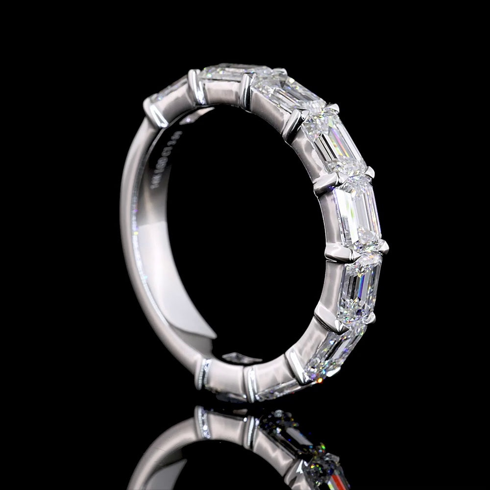14K White Gold 3/4 Eternity Band with East-West Set Emerald Cut Lab Diamonds - 3.09 Carats Total Diamond Weight - Covaloro Fine Jewelry
