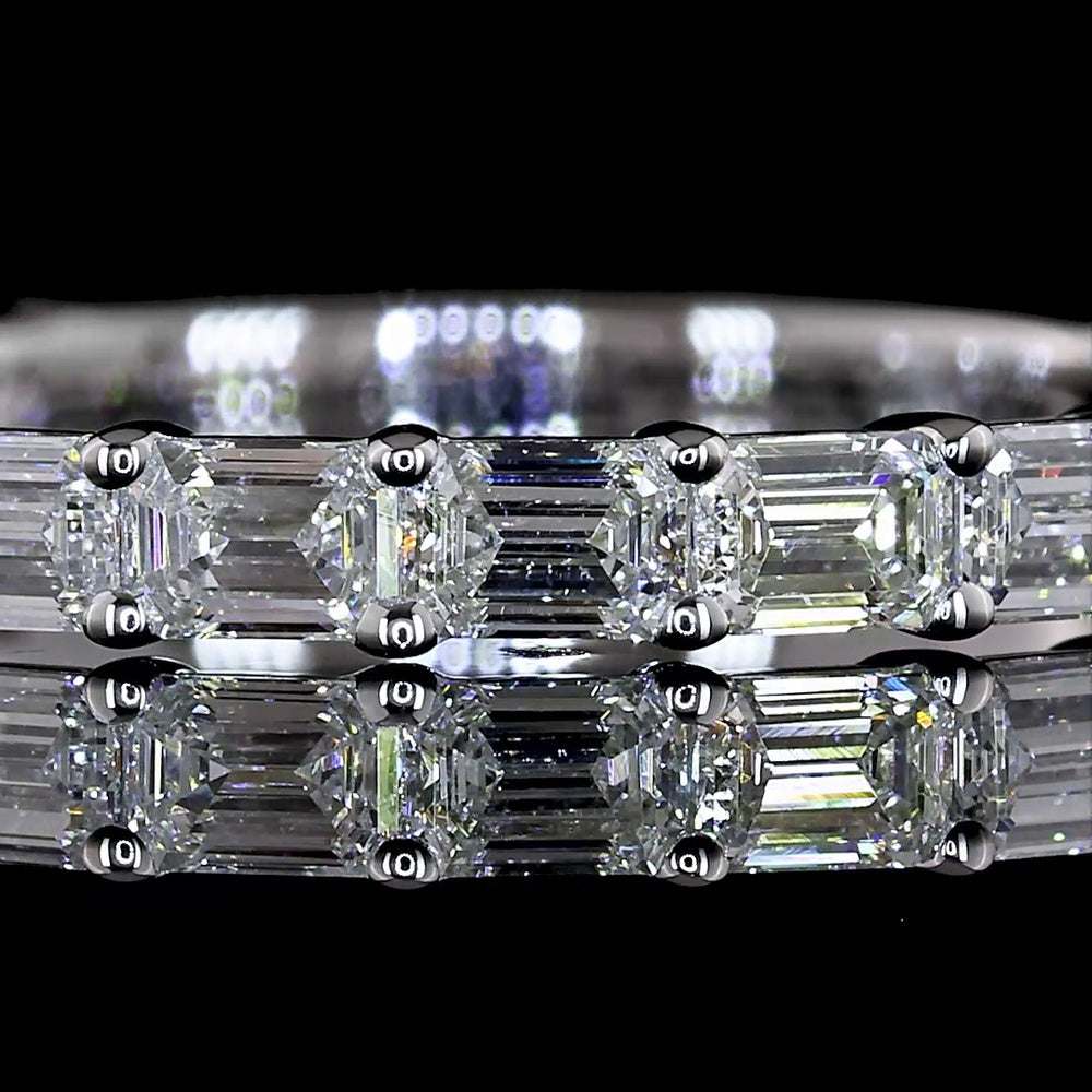 14K White Gold 3/4 Eternity Band with East-West Set Emerald Cut Natural Diamonds - 1.08 Carat Total Weight, E-F Color VS+ Clarity - Covaloro Fine Jewelry