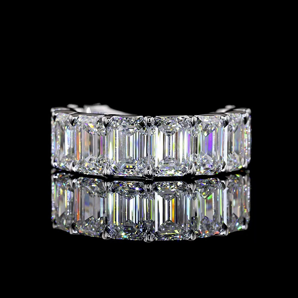 14K White Gold 3/4 Eternity Band with East-West U-Prong Set Emerald Cut Lab Diamonds - 9.64 Carats Total Diamond Weight - Covaloro Fine Jewelry