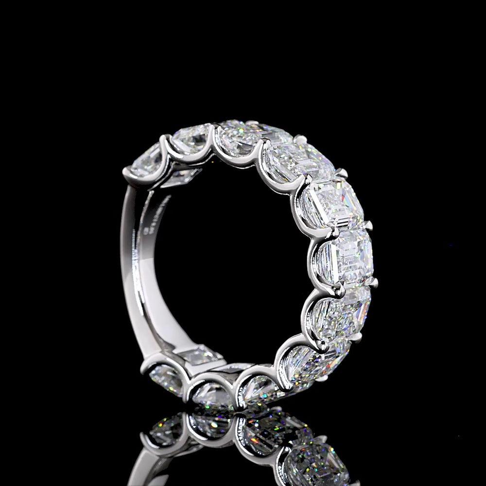 14K White Gold 3/4 Eternity Band with East-West U-Prong Set Emerald Cut Lab Diamonds - 9.64 Carats Total Diamond Weight - Covaloro Fine Jewelry