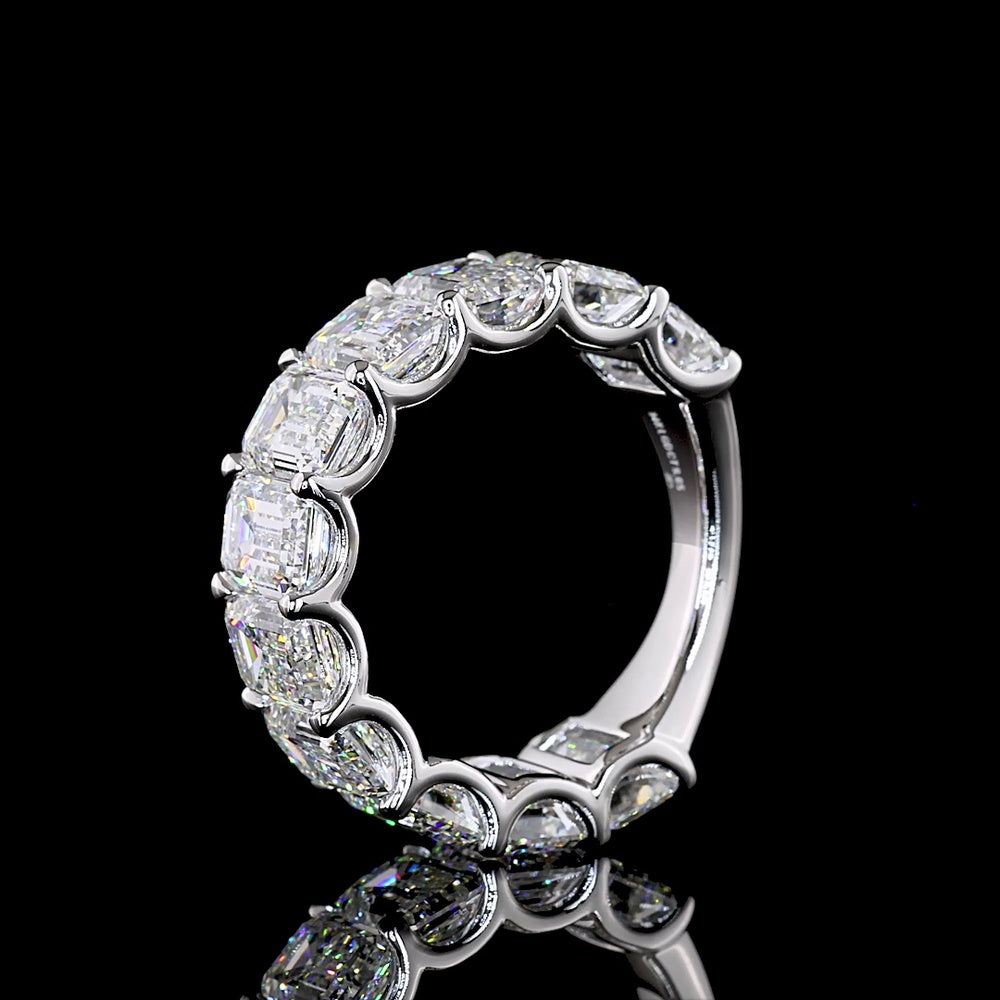 14K White Gold 3/4 Eternity Band with East-West U-Prong Set Emerald Cut Lab Diamonds - 9.64 Carats Total Diamond Weight - Covaloro Fine Jewelry