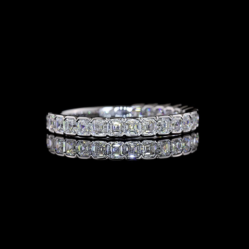 14K White Gold 3/4 Eternity Band with Half-Bezel Set Asscher Cut Lab Diamonds - 0.92 Carats Total Diamond Weight - Covaloro Fine Jewelry