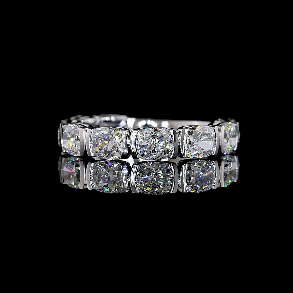 14K White Gold 3/4 Eternity Band with Half-Bezel Set East-West Cushion Brilliant Lab Diamonds - 3.42 Carats Total Diamond Weight - Covaloro Fine Jewelry