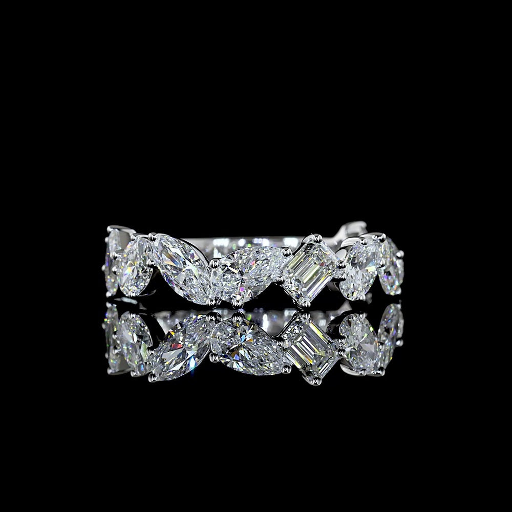 14K White Gold 3/4 Eternity Band with Mixed Shape Lab Diamonds (Emerald, Pear, Marquise, Oval) - 2.31 Carats Total Diamond Weight - Covaloro Fine Jewelry