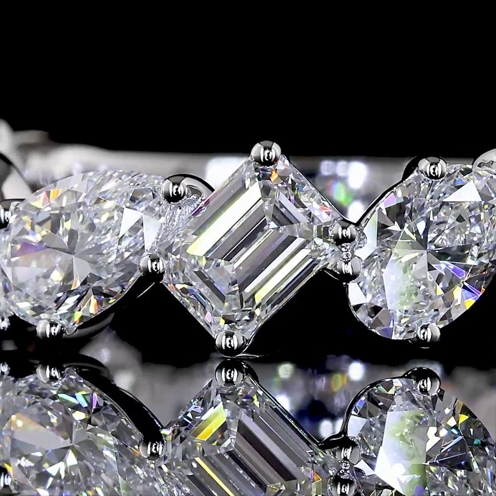 14K White Gold 3/4 Eternity Band with Mixed Shape Lab Diamonds (Emerald, Pear, Marquise, Oval) - 2.31 Carats Total Diamond Weight - Covaloro Fine Jewelry