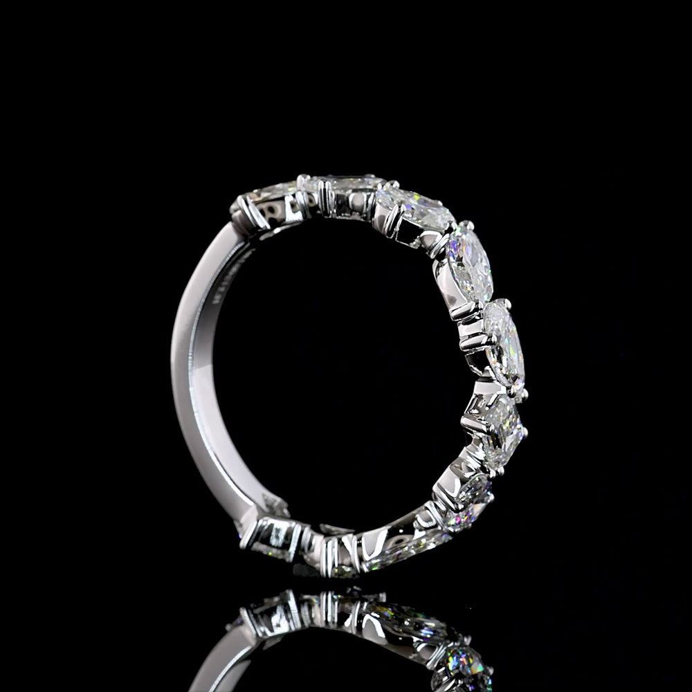 14K White Gold 3/4 Eternity Band with Mixed Shape Lab Diamonds (Emerald, Pear, Marquise, Oval) - 2.31 Carats Total Diamond Weight - Covaloro Fine Jewelry