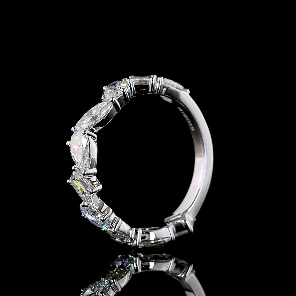 14K White Gold 3/4 Eternity Band with Mixed Shape Lab Diamonds (Emerald, Pear, Marquise, Oval) - 2.31 Carats Total Diamond Weight - Covaloro Fine Jewelry