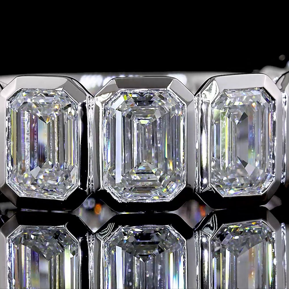 14K White Gold 3/4 Eternity Band with North-South Bezel Set Emerald Cut Lab Diamonds - 4.54 Carats Total Diamond Weight - Covaloro Fine Jewelry