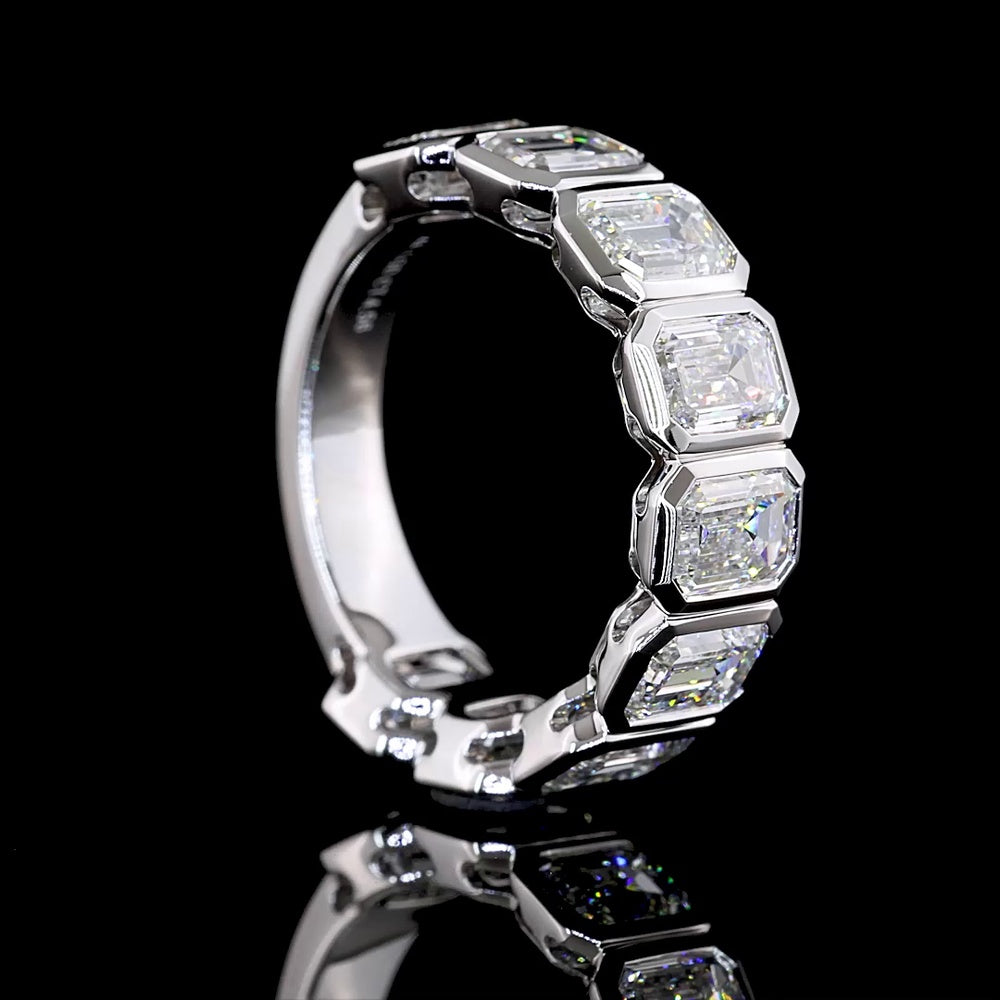 14K White Gold 3/4 Eternity Band with North-South Bezel Set Emerald Cut Lab Diamonds - 4.54 Carats Total Diamond Weight - Covaloro Fine Jewelry