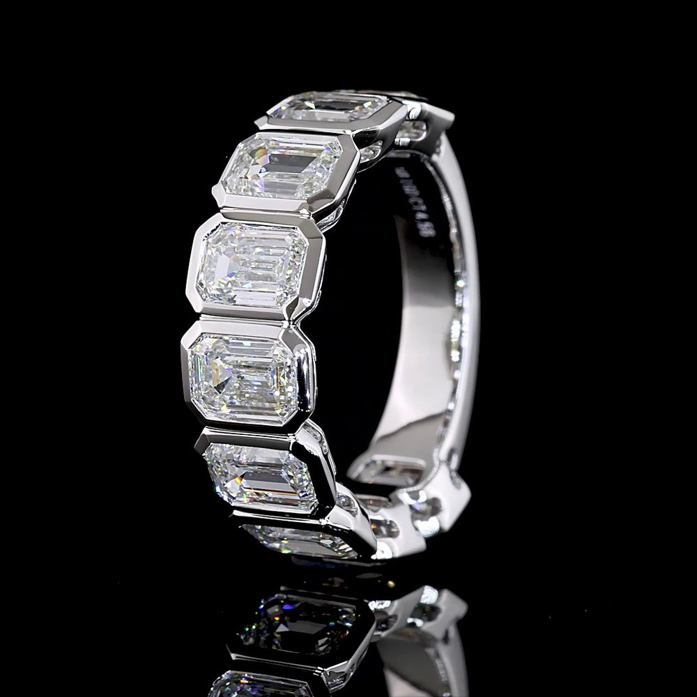 14K White Gold 3/4 Eternity Band with North-South Bezel Set Emerald Cut Lab Diamonds - 4.54 Carats Total Diamond Weight - Covaloro Fine Jewelry