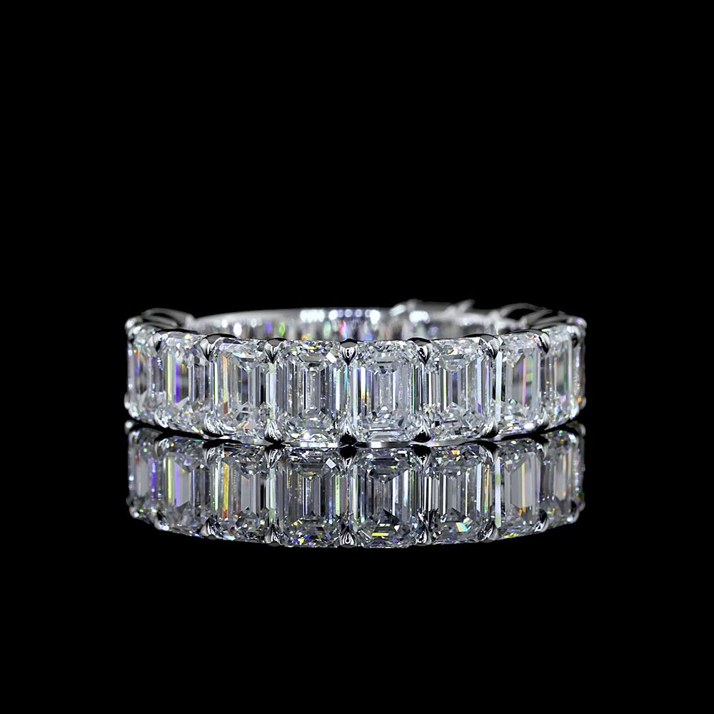 14K White Gold 3/4 Eternity Band with North-South Emerald Cut Lab Diamonds - 4.64 Carats Total Diamond Weight - Covaloro Fine Jewelry